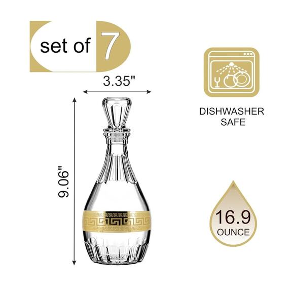 Greek Key Decanter and Shot Glass Set of 7 – 16.9 oz Decanter, 2 oz Shot Glasses - Picture 4 of 6